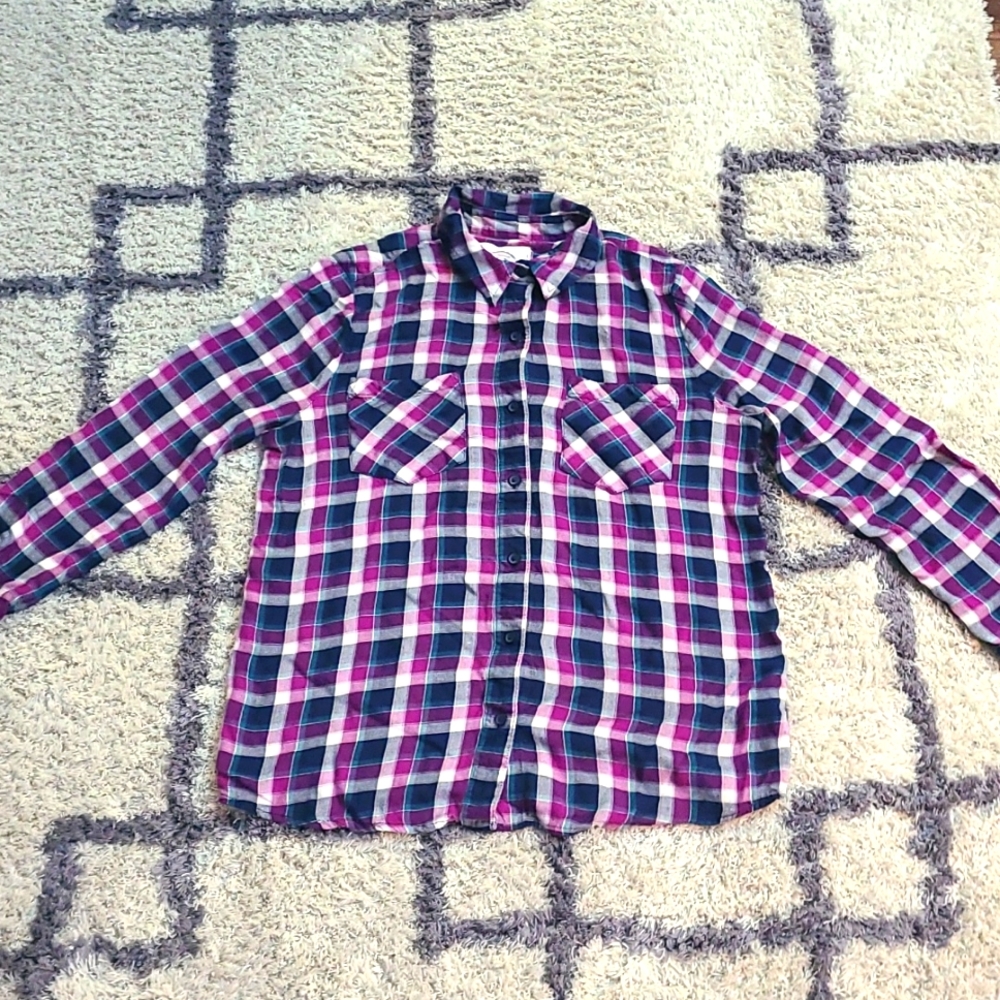 Purple/Navy/Green Plaid Flannel Size Large